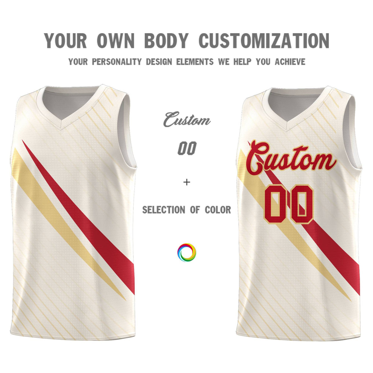 Custom Cream Diagonal Pinstripe Pattern Color Block Sports Uniform Basketball Jersey