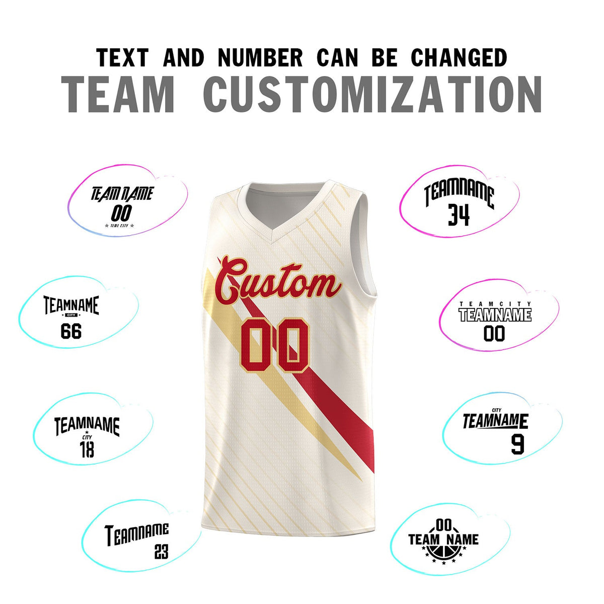 Custom Cream Diagonal Pinstripe Pattern Color Block Sports Uniform Basketball Jersey