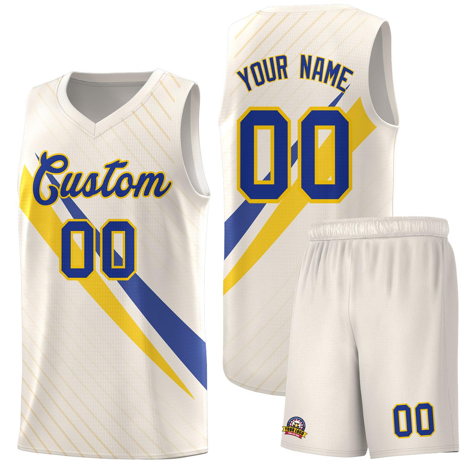 Custom Cream Diagonal Pinstripe Pattern Color Block Sports Uniform Basketball Jersey