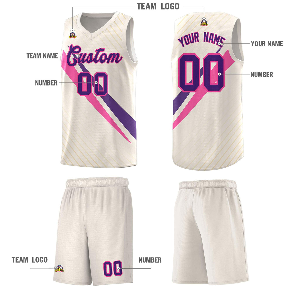Custom Cream Diagonal Pinstripe Pattern Color Block Sports Uniform Basketball Jersey