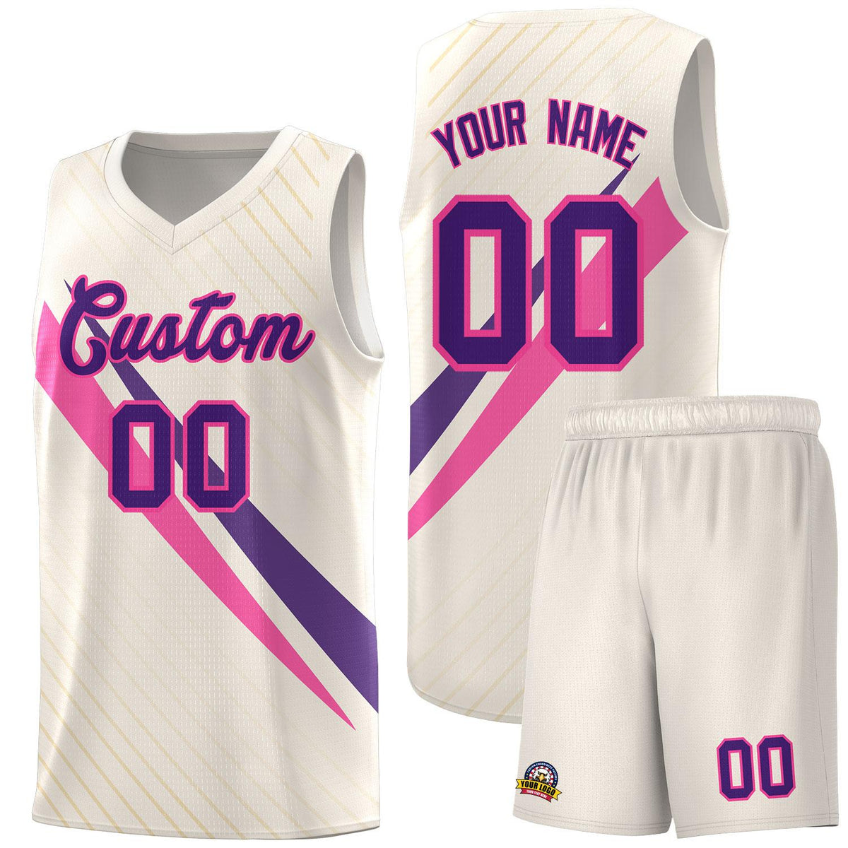 Custom Cream Diagonal Pinstripe Pattern Color Block Sports Uniform Basketball Jersey