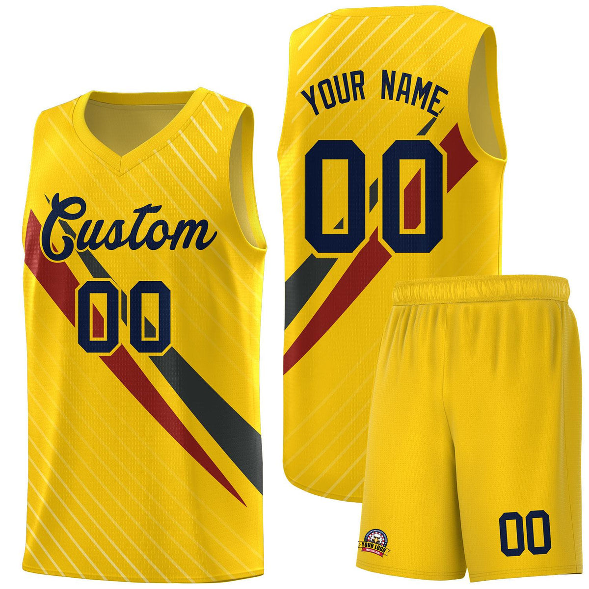Custom Gold Diagonal Pinstripe Pattern Color Block Sports Uniform Basketball Jersey