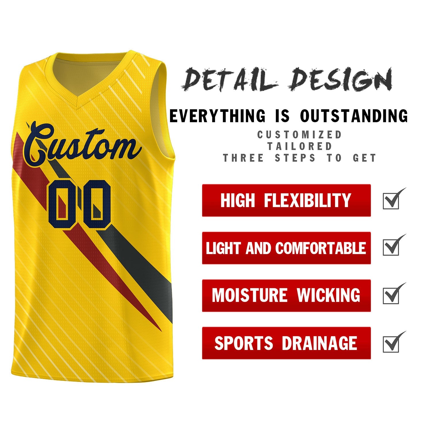 Custom Gold Diagonal Pinstripe Pattern Color Block Sports Uniform Basketball Jersey