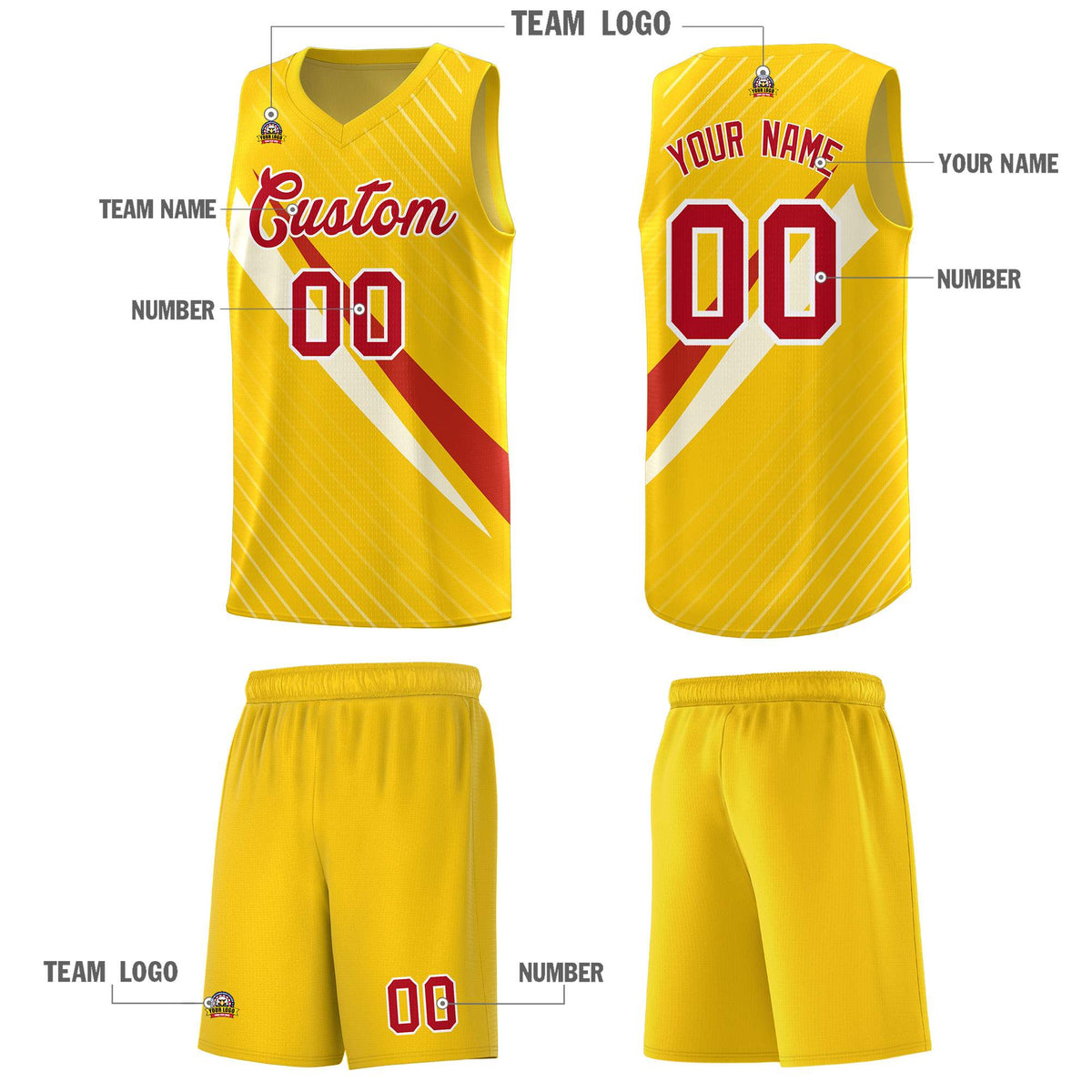 Custom Gold Diagonal Pinstripe Pattern Color Block Sports Uniform Basketball Jersey