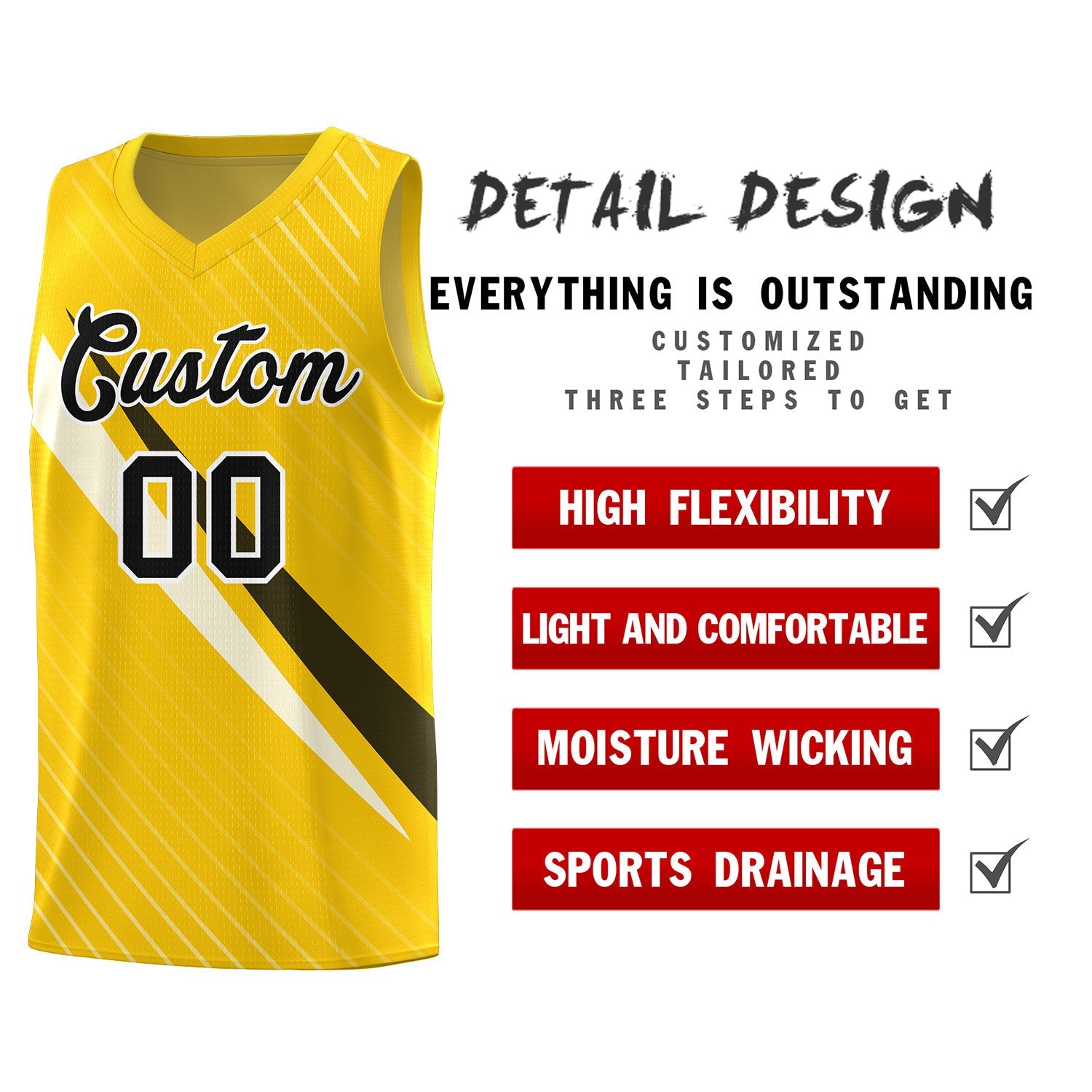 Custom Gold Diagonal Pinstripe Pattern Color Block Sports Uniform Basketball Jersey