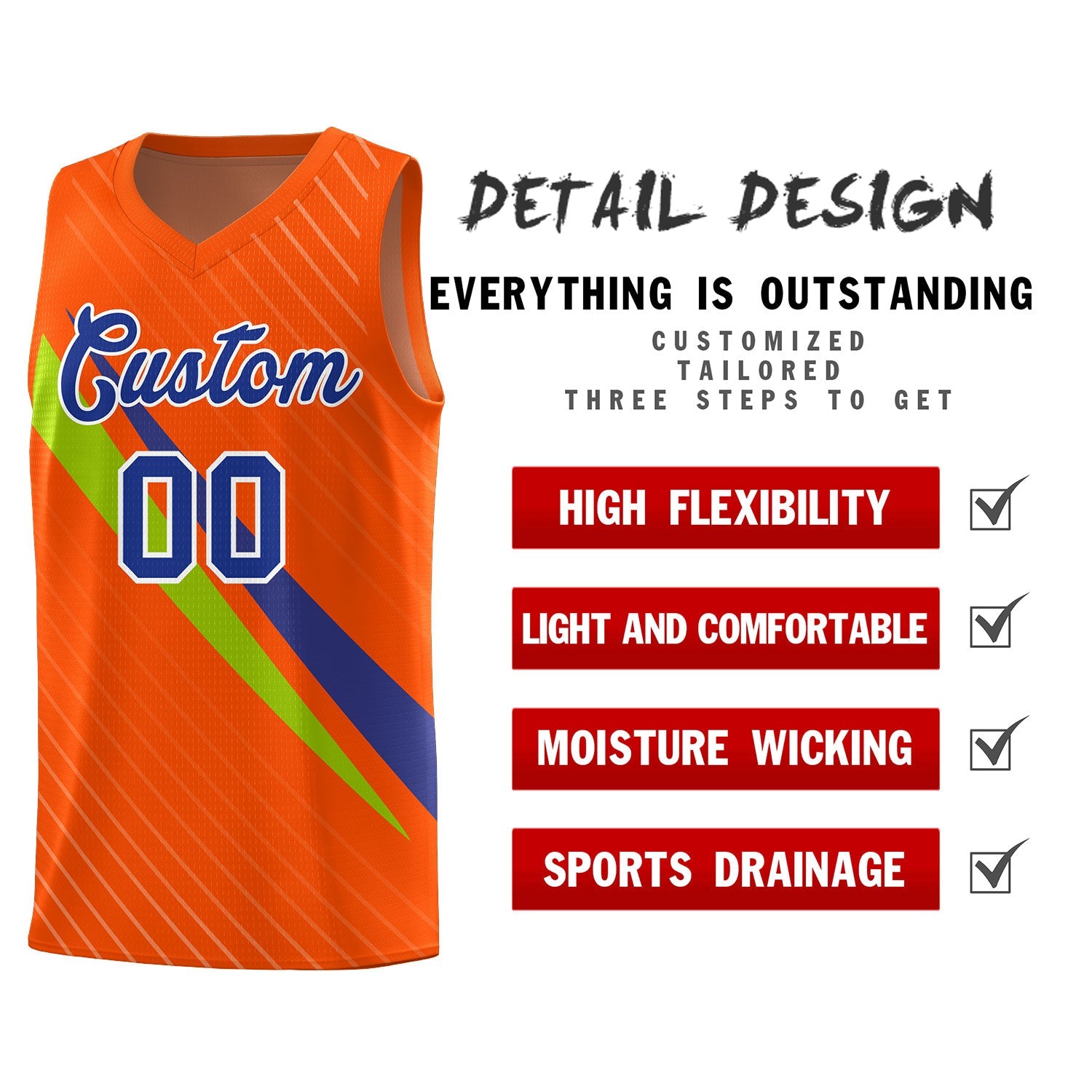 Custom Orange Diagonal Pinstripe Pattern Color Block Sports Uniform Basketball Jersey
