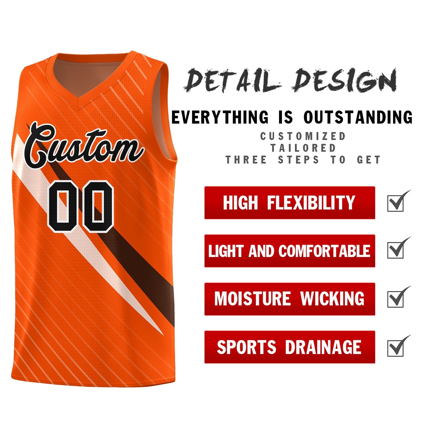 Custom Orange Diagonal Pinstripe Pattern Color Block Sports Uniform Basketball Jersey