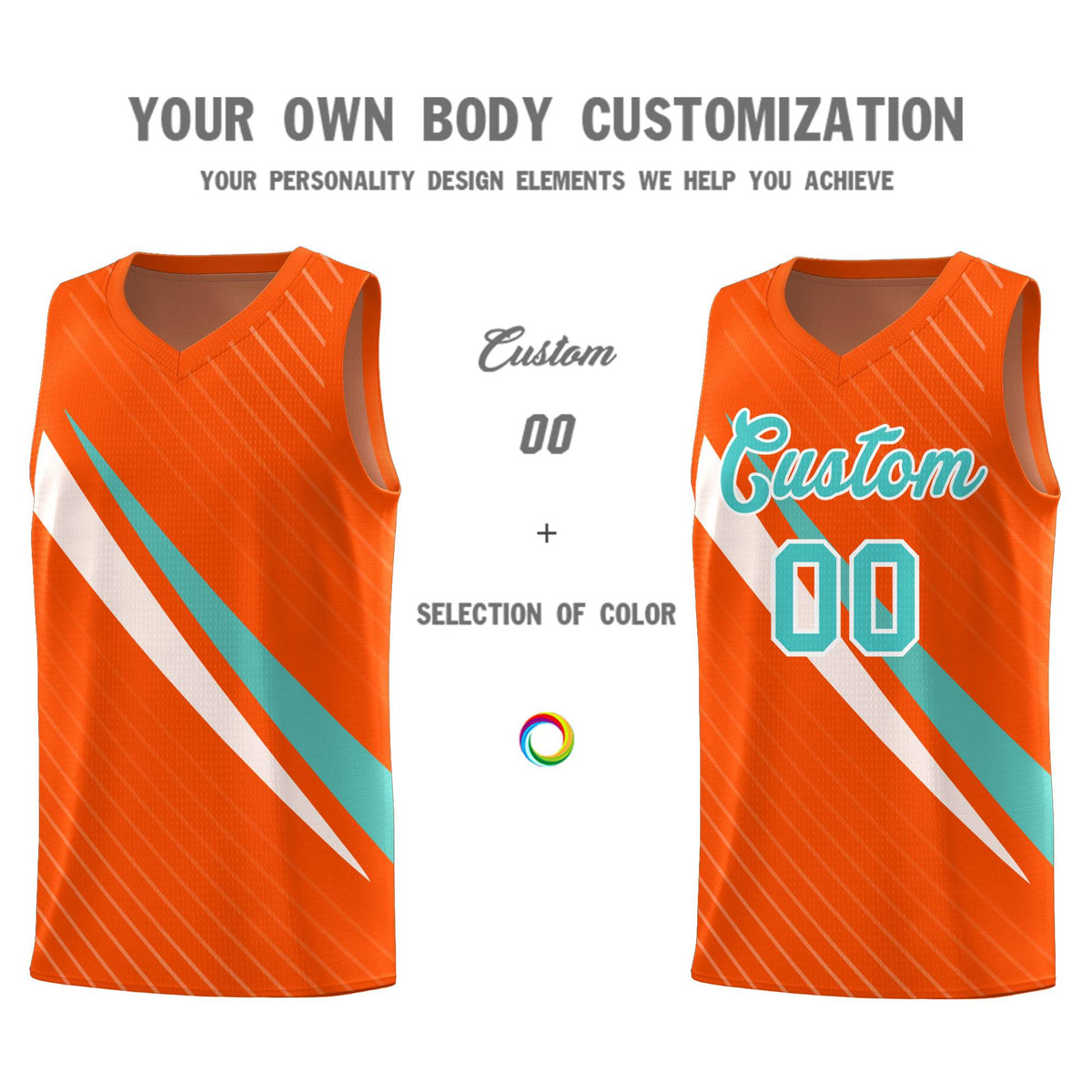 Custom Orange Diagonal Pinstripe Pattern Color Block Sports Uniform Basketball Jersey