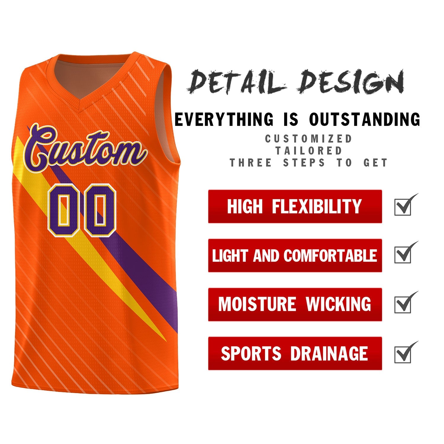 Custom Orange Diagonal Pinstripe Pattern Color Block Sports Uniform Basketball Jersey