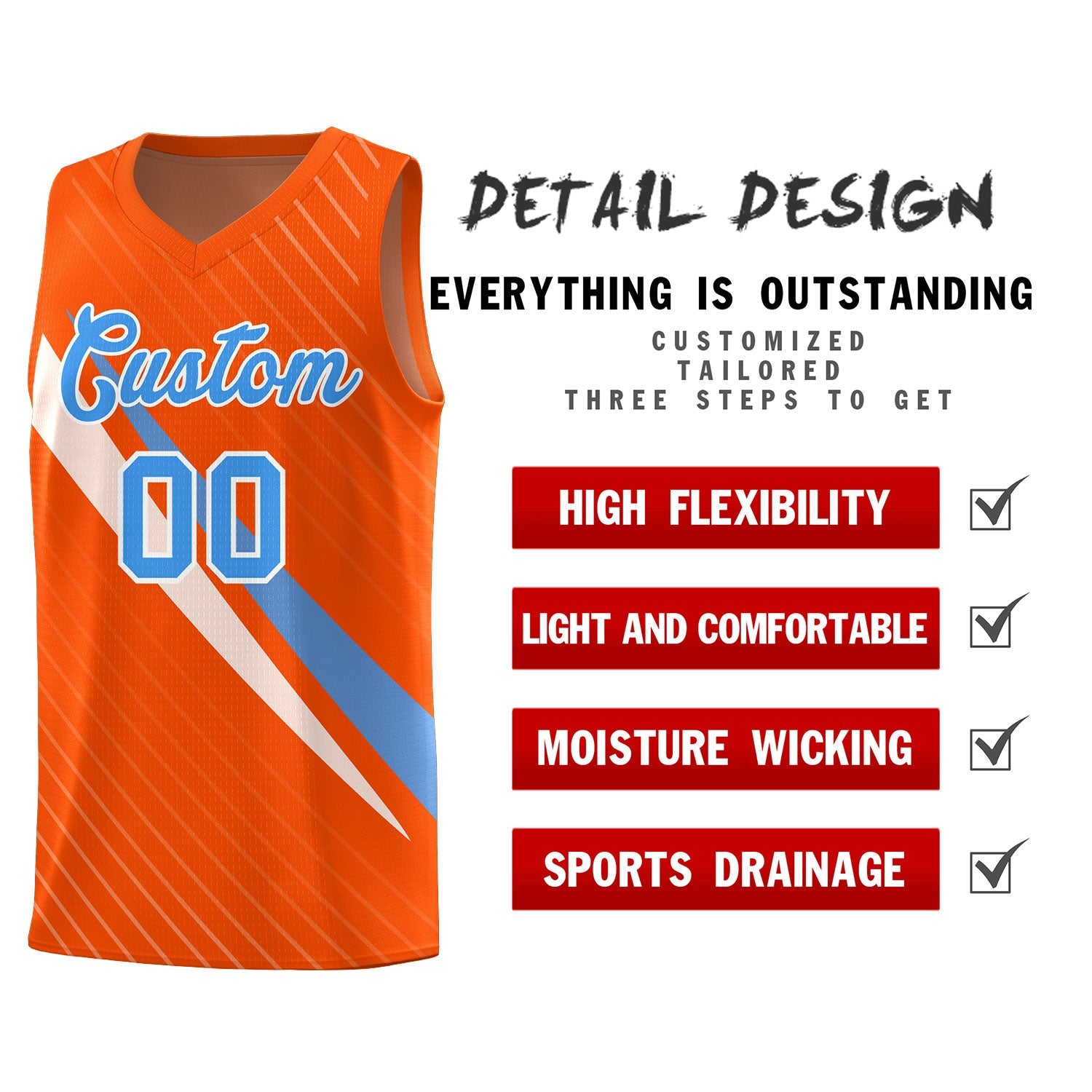 Custom Orange Diagonal Pinstripe Pattern Color Block Sports Uniform Basketball Jersey