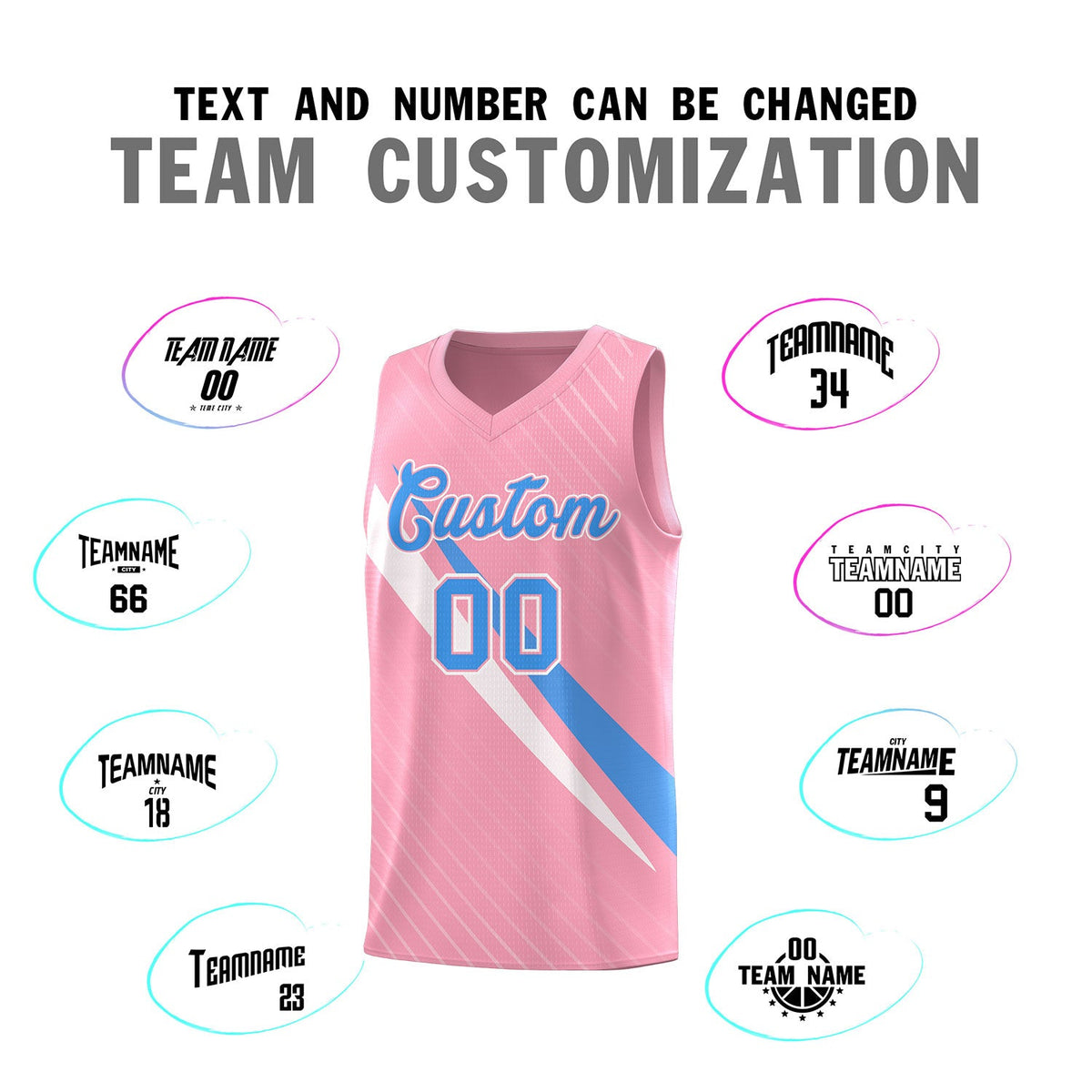 Custom Light Pink Diagonal Pinstripe Pattern Color Block Sports Uniform Basketball Jersey