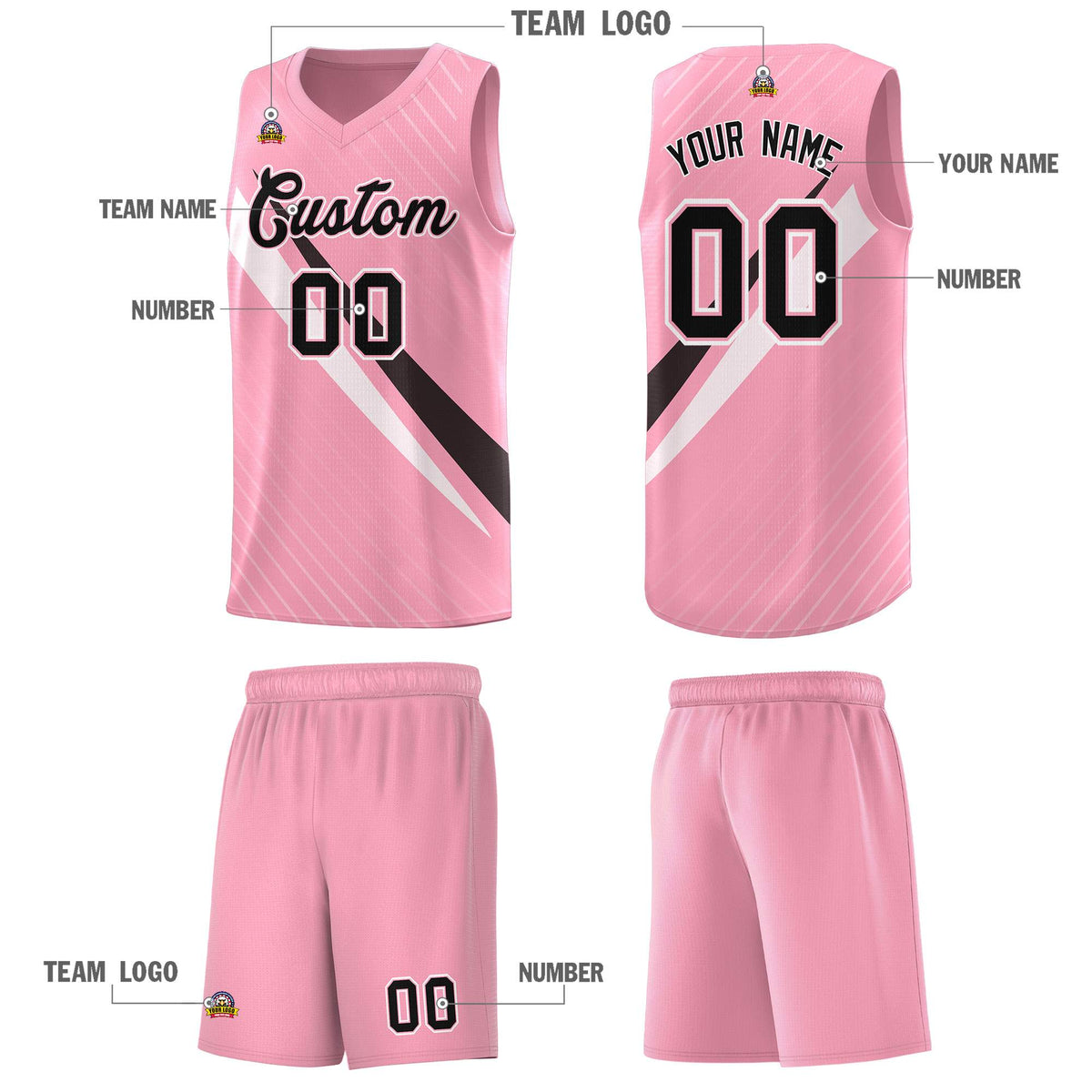 Custom Light Pink Diagonal Pinstripe Pattern Color Block Sports Uniform Basketball Jersey