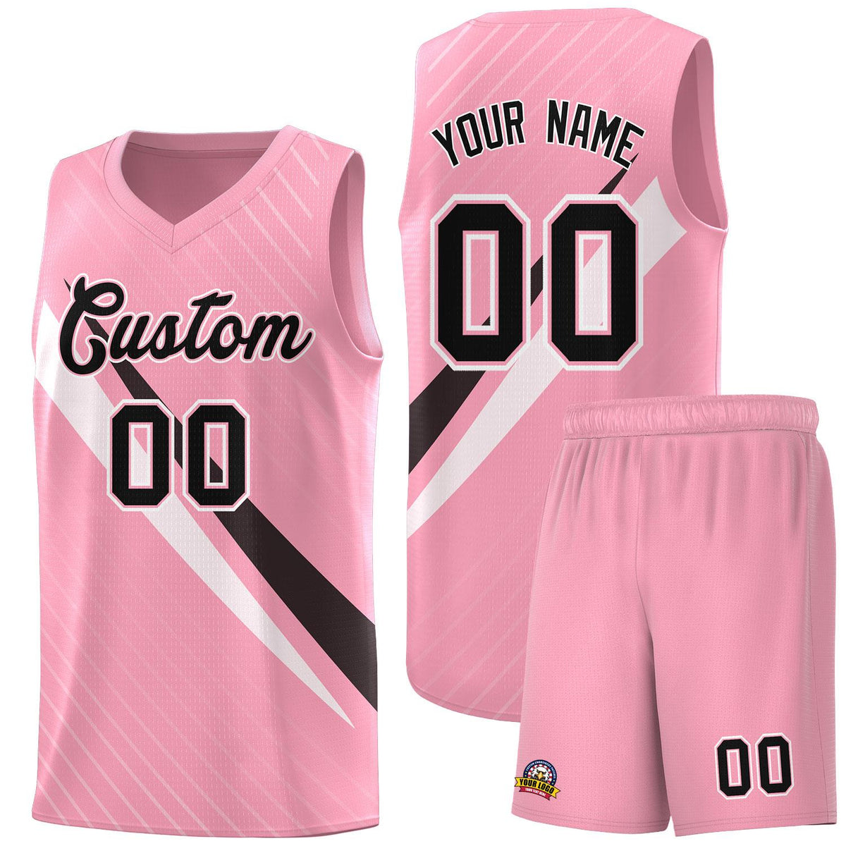 Custom Light Pink Diagonal Pinstripe Pattern Color Block Sports Uniform Basketball Jersey