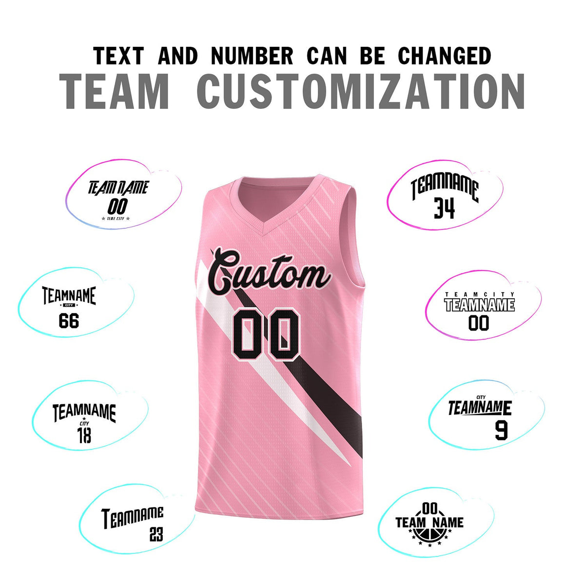 Custom Light Pink Diagonal Pinstripe Pattern Color Block Sports Uniform Basketball Jersey