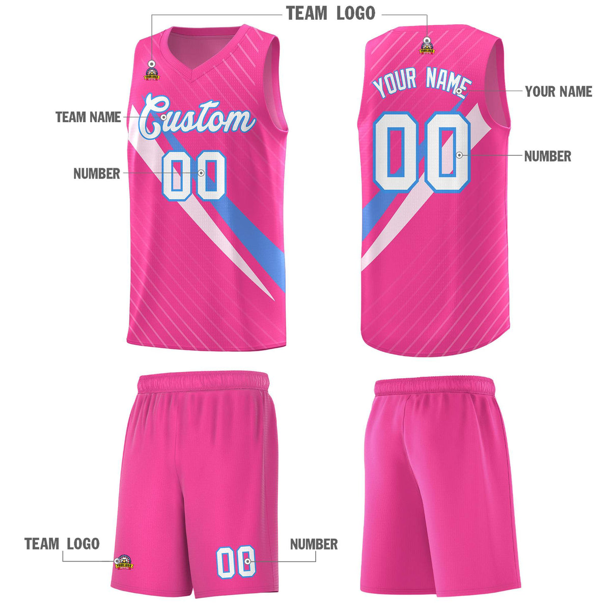 Custom Pink Diagonal Pinstripe Pattern Color Block Sports Uniform Basketball Jersey