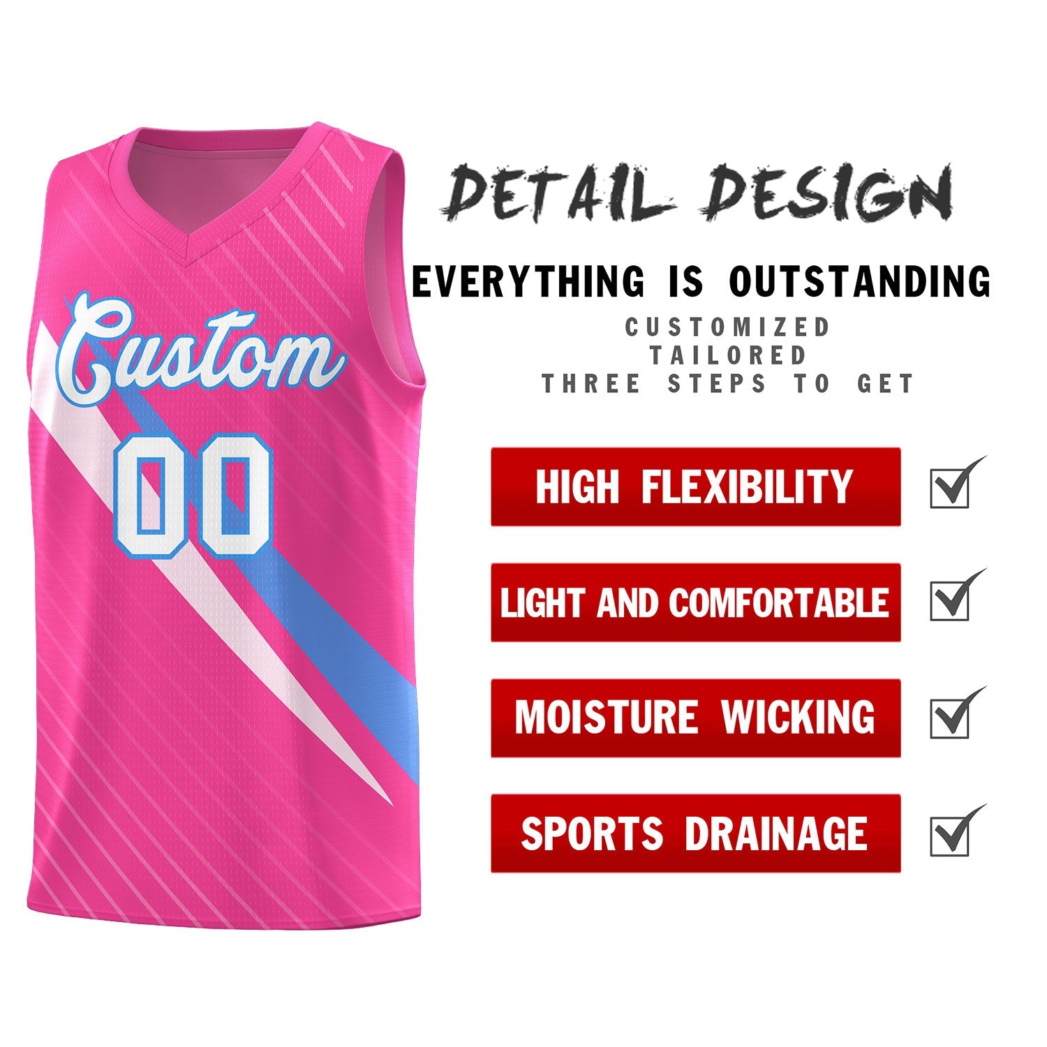 Custom Pink Diagonal Pinstripe Pattern Color Block Sports Uniform Basketball Jersey