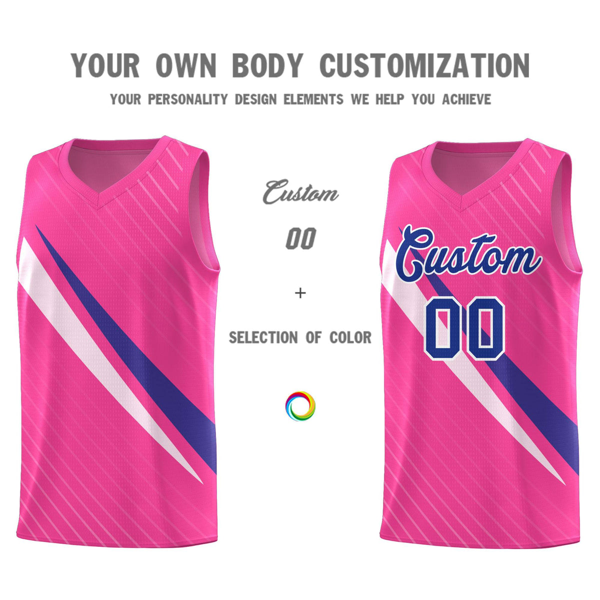 Custom Pink Diagonal Pinstripe Pattern Color Block Sports Uniform Basketball Jersey