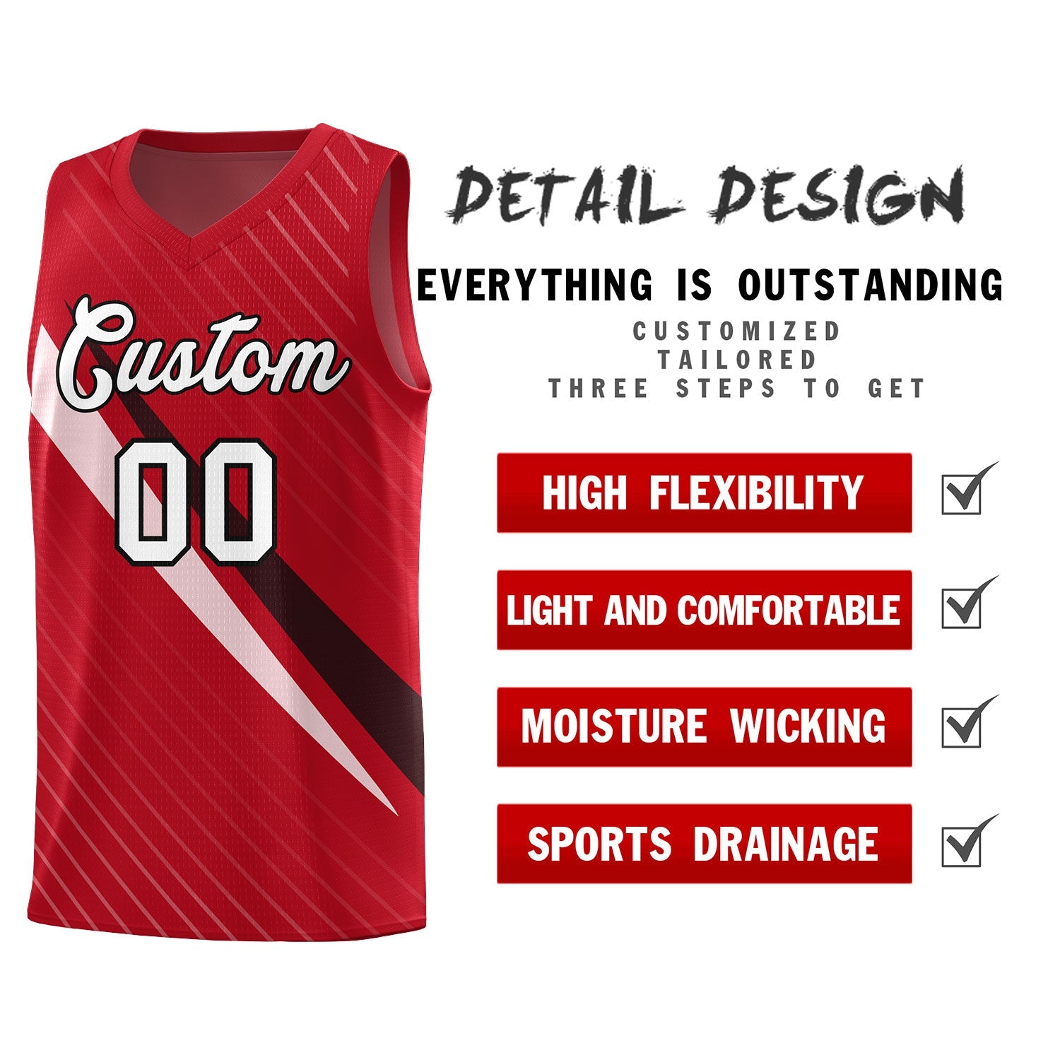 Custom Red Diagonal Pinstripe Pattern Color Block Sports Uniform Basketball Jersey