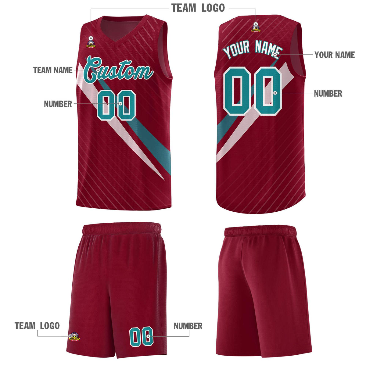 Custom Crimson Diagonal Pinstripe Pattern Color Block Sports Uniform Basketball Jersey