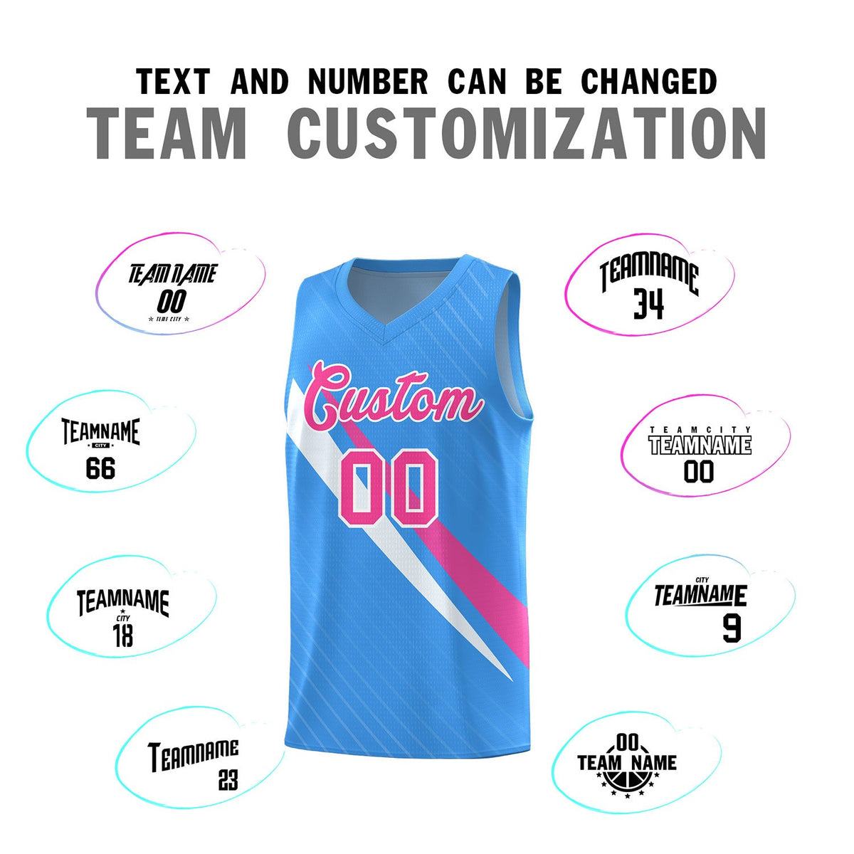 Custom Light Blue Diagonal Pinstripe Pattern Color Block Sports Uniform Basketball Jersey