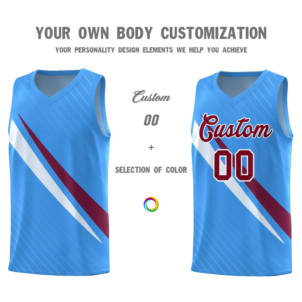 Custom Light Blue Diagonal Pinstripe Pattern Color Block Sports Uniform Basketball Jersey