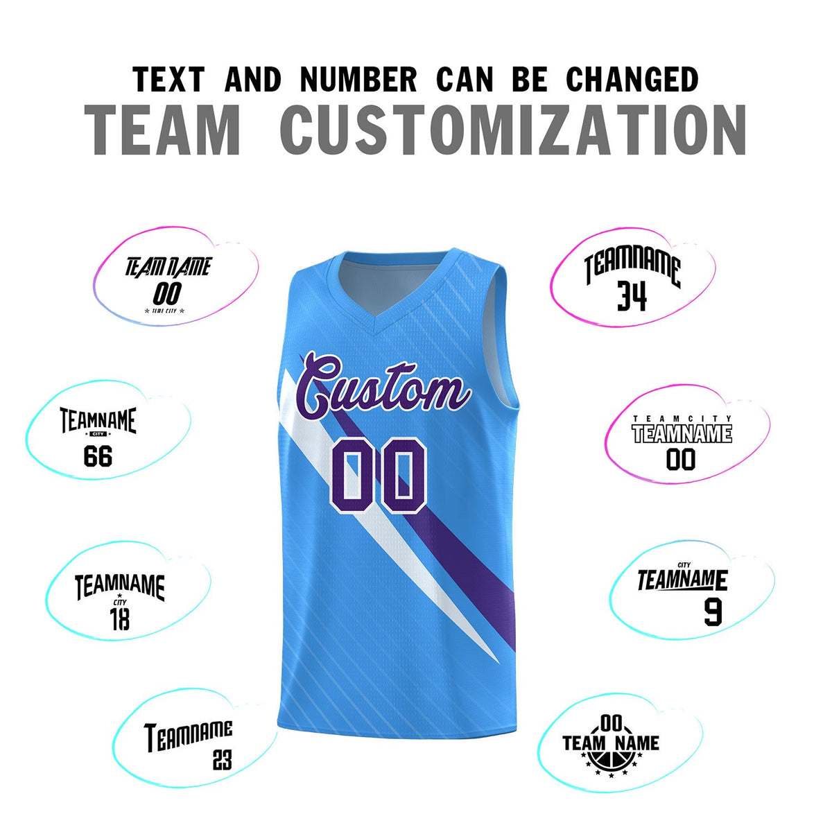 Custom Light Blue Diagonal Pinstripe Pattern Color Block Sports Uniform Basketball Jersey