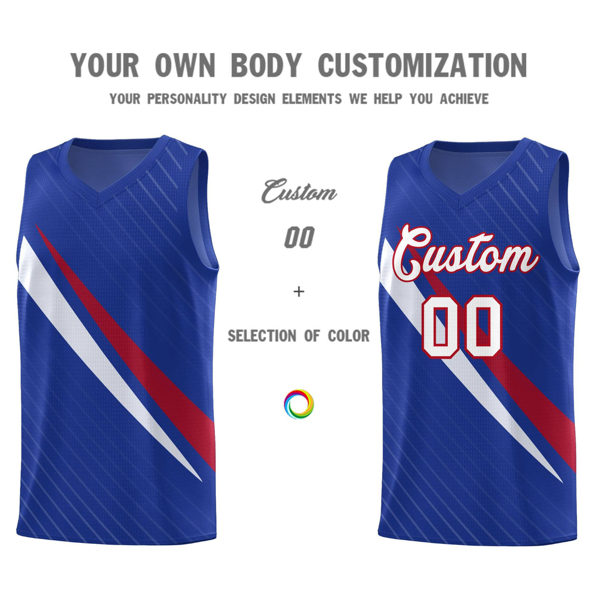 Custom Royal Diagonal Pinstripe Pattern Color Block Sports Uniform Basketball Jersey