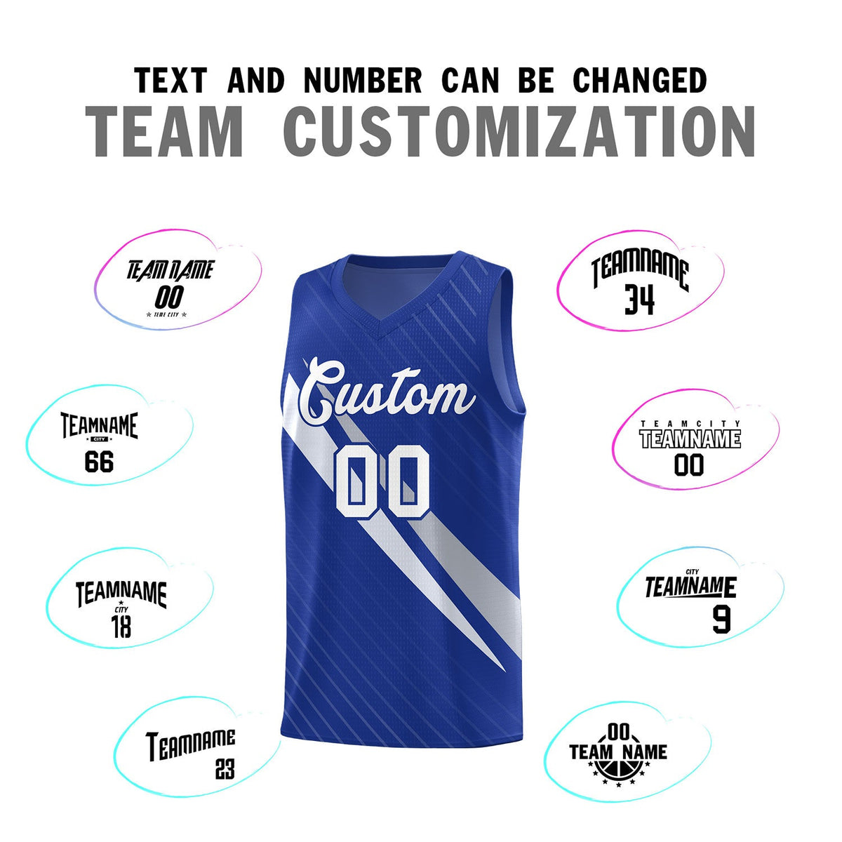 Custom Royal Diagonal Pinstripe Pattern Color Block Sports Uniform Basketball Jersey