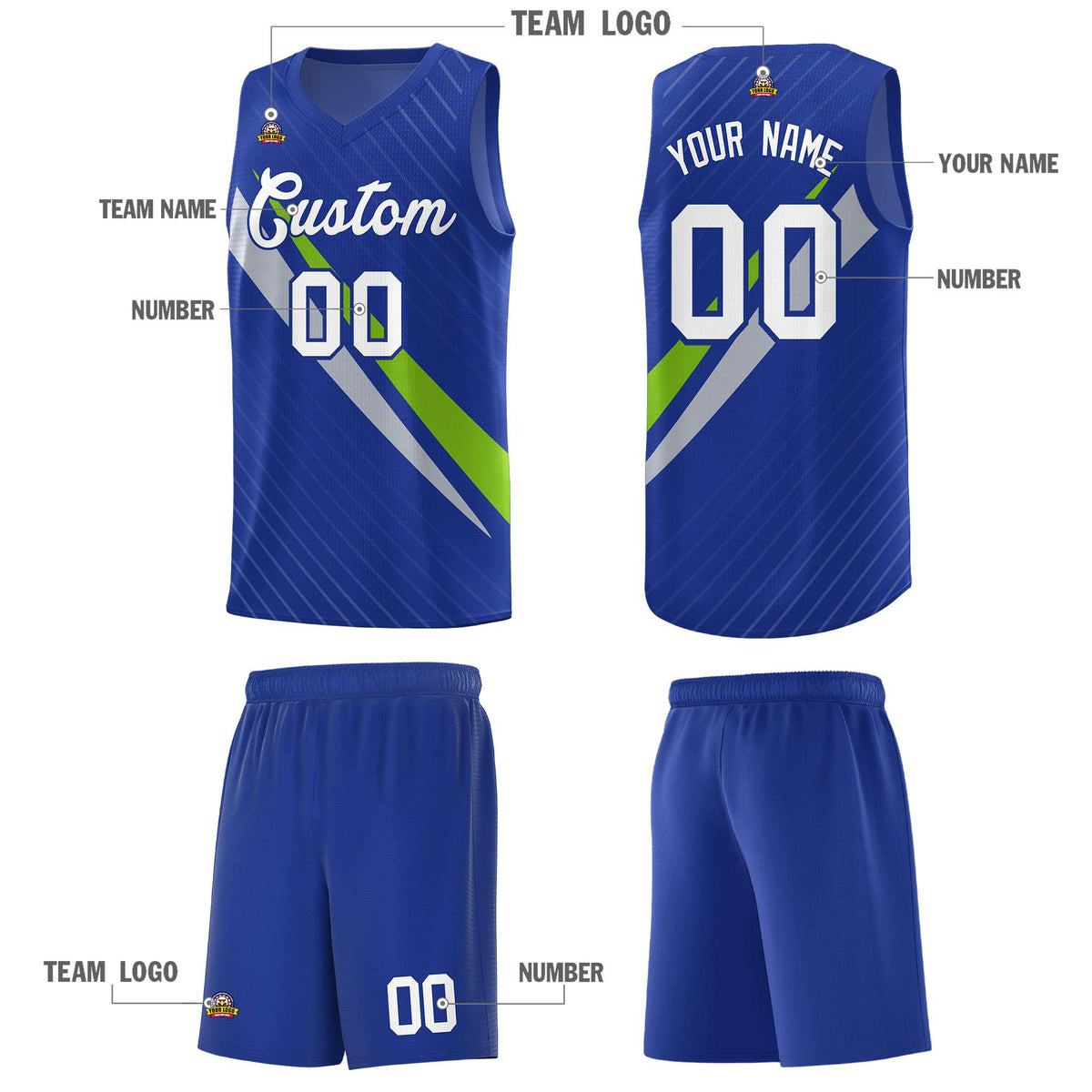 Custom Royal Diagonal Pinstripe Pattern Color Block Sports Uniform Basketball Jersey