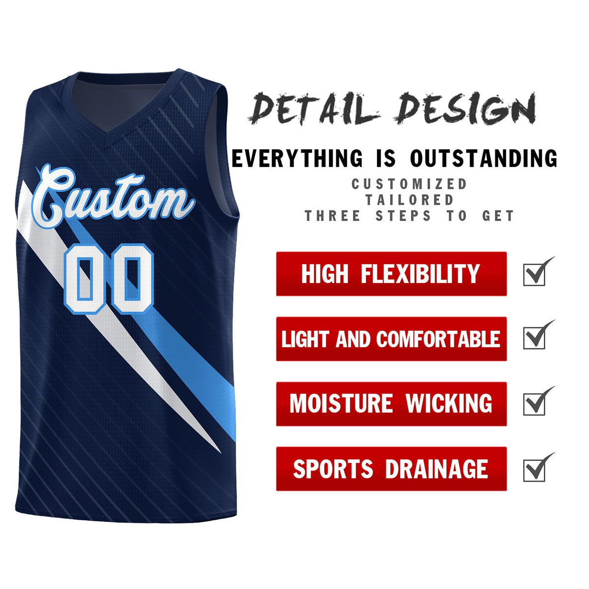 Custom Navy Diagonal Pinstripe Pattern Color Block Sports Uniform Basketball Jersey