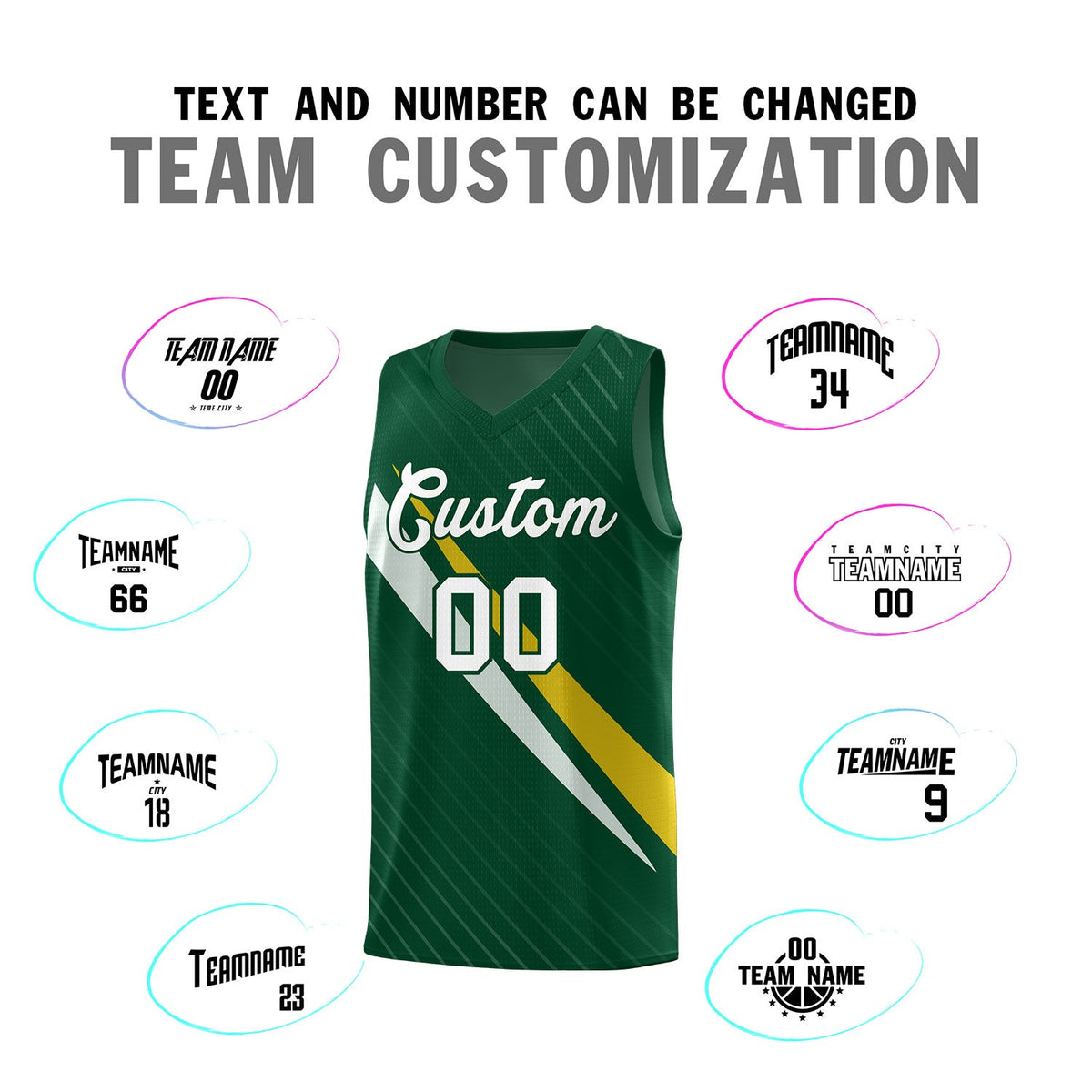 Custom Hunter Green Diagonal Pinstripe Pattern Color Block Sports Uniform Basketball Jersey