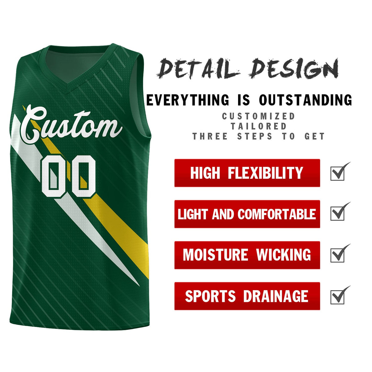 Custom Hunter Green Diagonal Pinstripe Pattern Color Block Sports Uniform Basketball Jersey