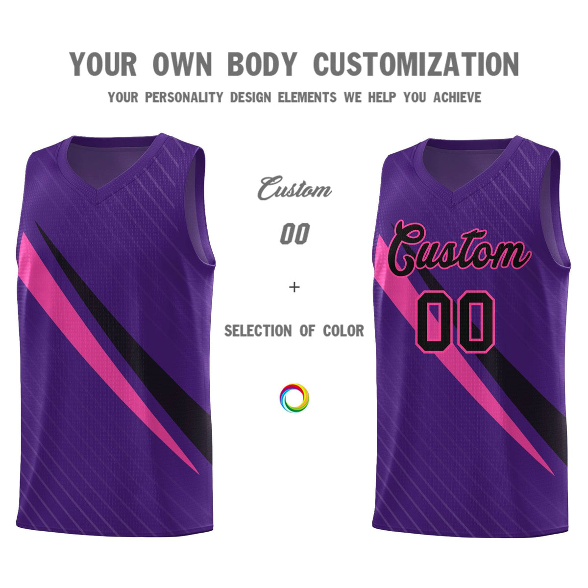 Custom Purple Diagonal Pinstripe Pattern Color Block Sports Uniform Basketball Jersey