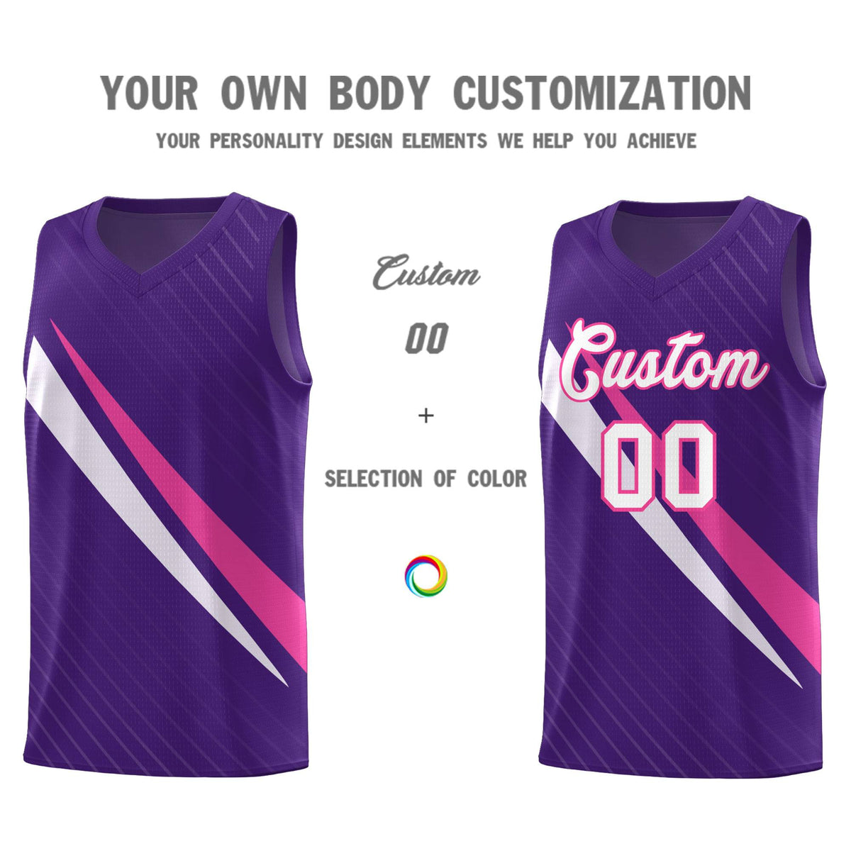 Custom Purple Diagonal Pinstripe Pattern Color Block Sports Uniform Basketball Jersey