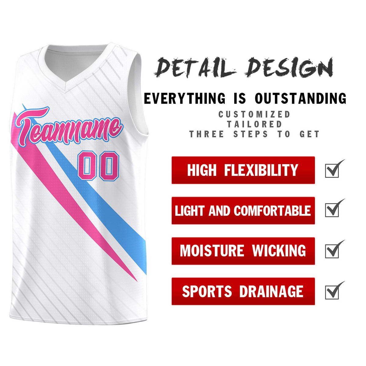 Custom White Diagonal Pinstripe Pattern Color Block Sports Uniform Basketball Jersey