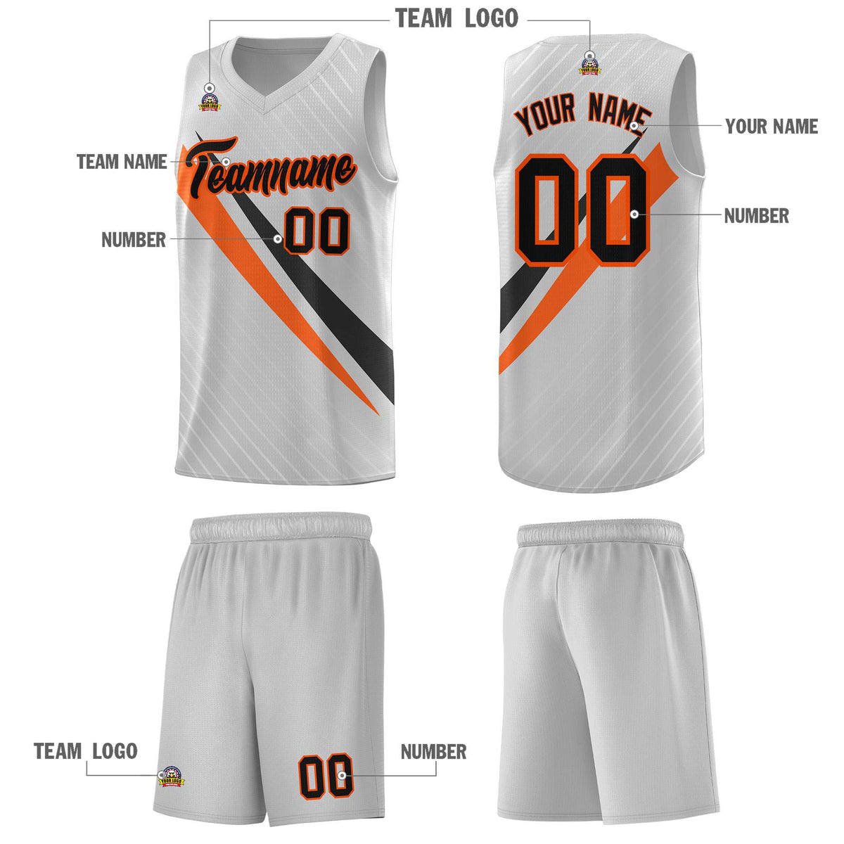 Custom Gray Diagonal Pinstripe Pattern Color Block Sports Uniform Basketball Jersey