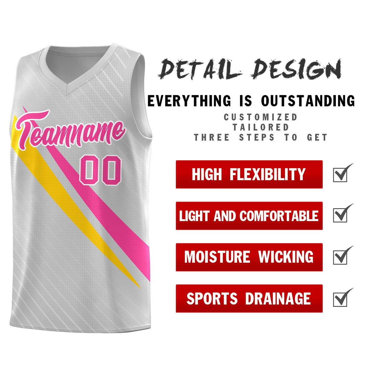 Custom Gray Diagonal Pinstripe Pattern Color Block Sports Uniform Basketball Jersey