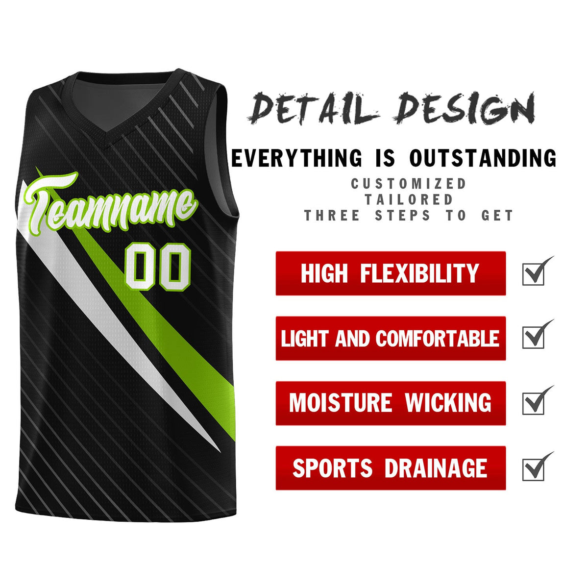 Custom Black Diagonal Pinstripe Pattern Color Block Sports Uniform Basketball Jersey