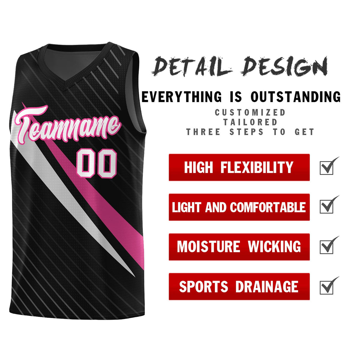 Custom Black Diagonal Pinstripe Pattern Color Block Sports Uniform Basketball Jersey
