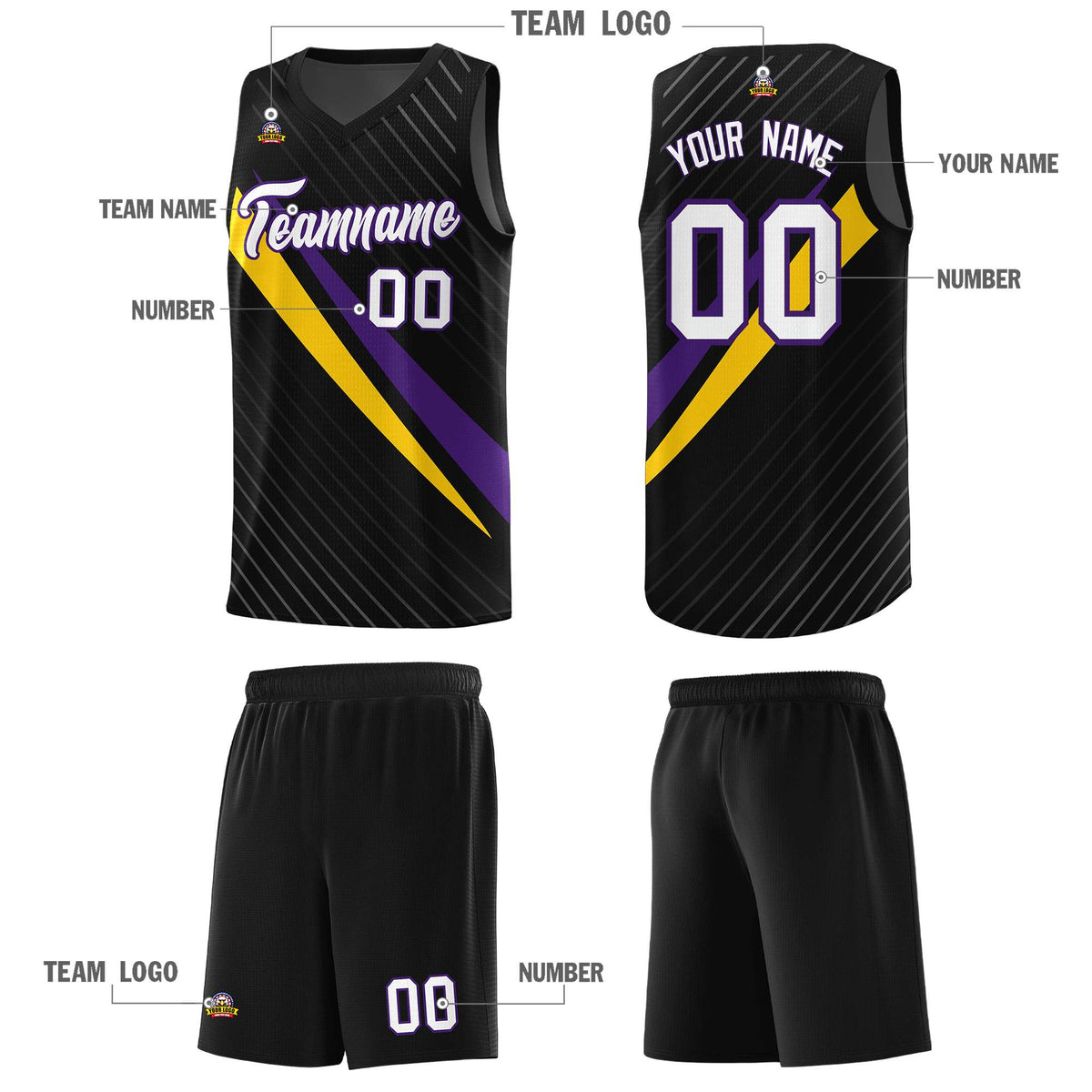 Custom Black Diagonal Pinstripe Pattern Color Block Sports Uniform Basketball Jersey