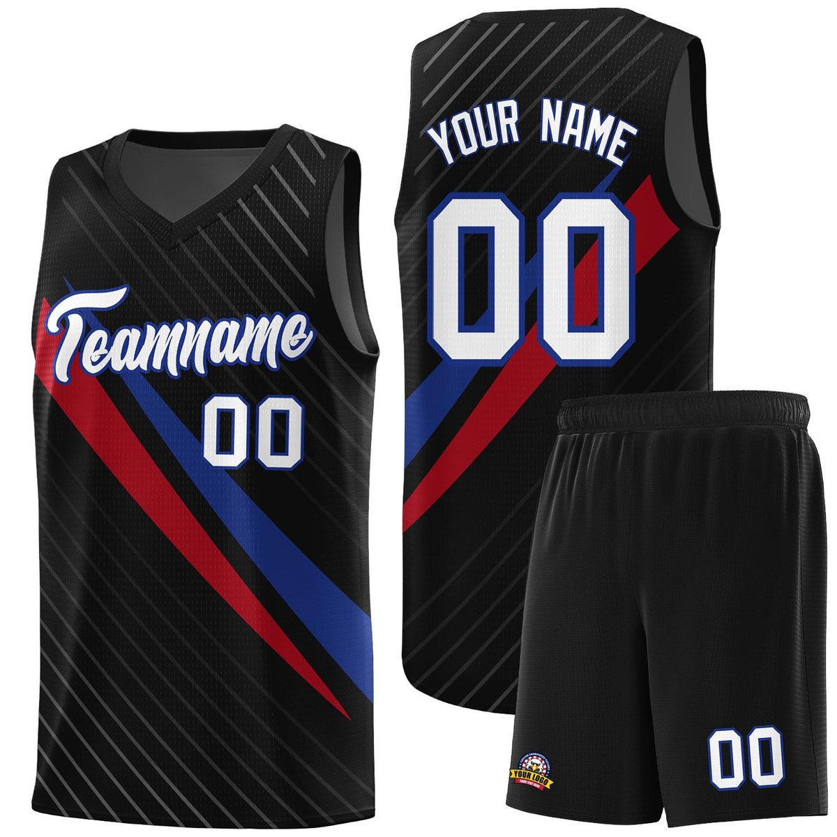 Custom Black Diagonal Pinstripe Pattern Color Block Sports Uniform Basketball Jersey