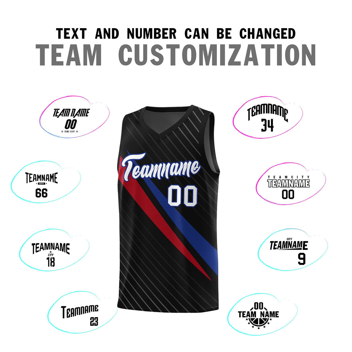 Custom Black Diagonal Pinstripe Pattern Color Block Sports Uniform Basketball Jersey