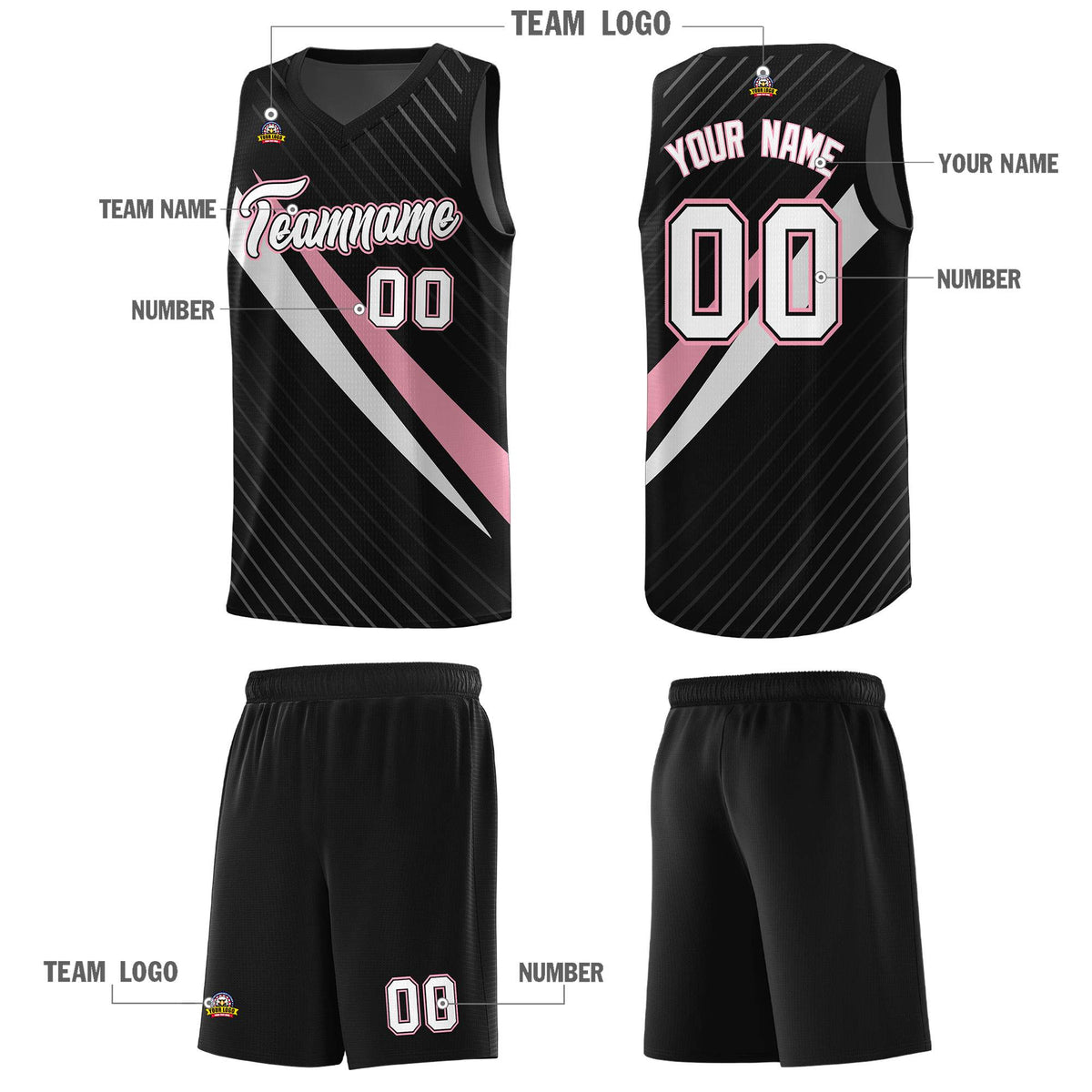 Custom Black Diagonal Pinstripe Pattern Color Block Sports Uniform Basketball Jersey
