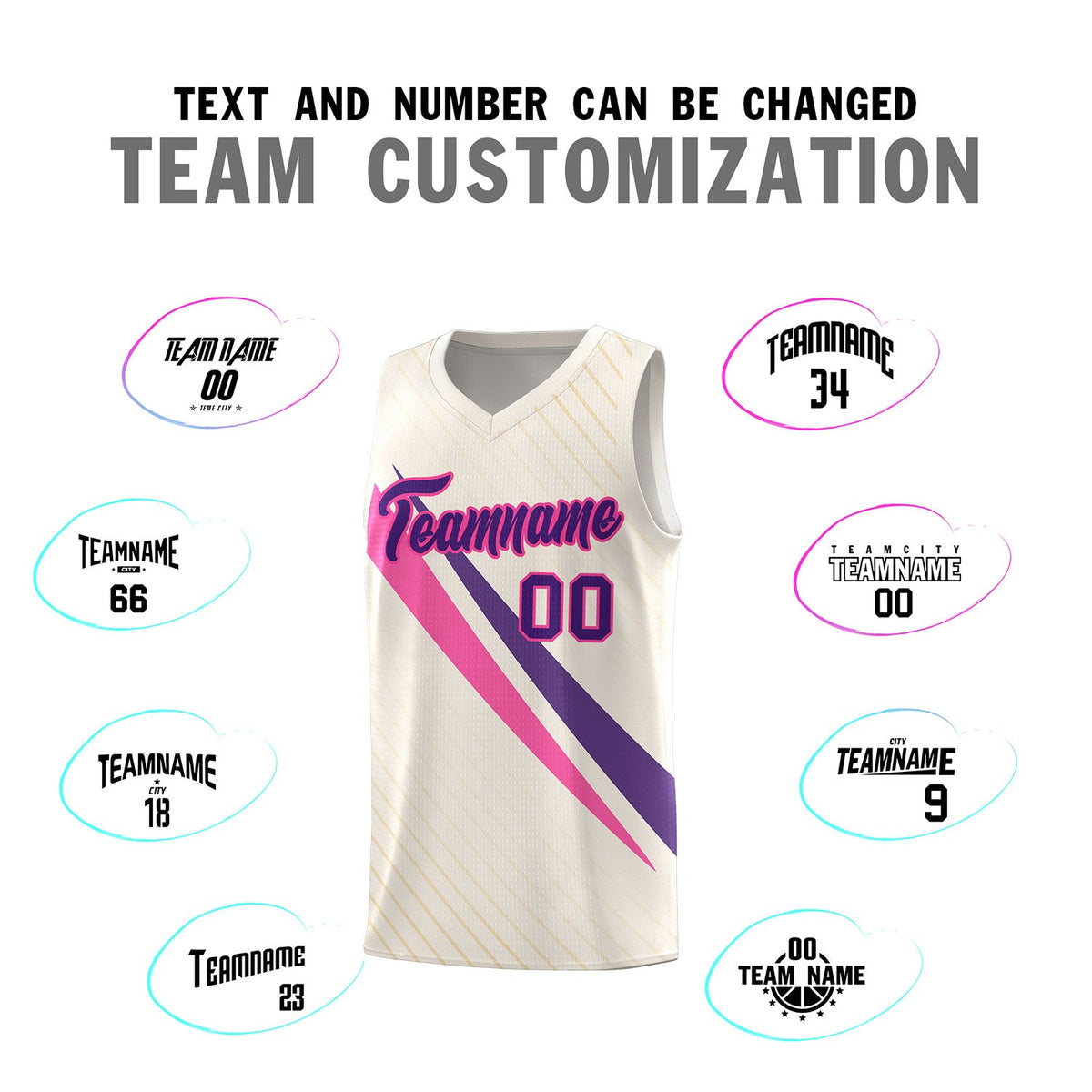 Custom Cream Diagonal Pinstripe Pattern Color Block Sports Uniform Basketball Jersey