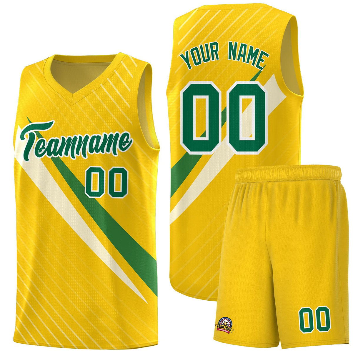 Custom Gold Diagonal Pinstripe Pattern Color Block Sports Uniform Basketball Jersey