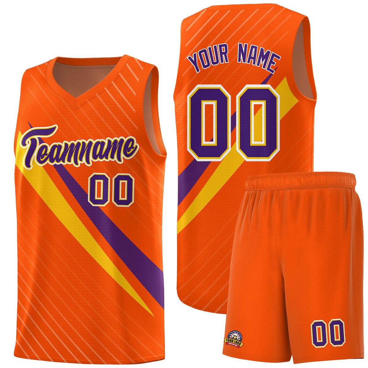Custom Orange Diagonal Pinstripe Pattern Color Block Sports Uniform Basketball Jersey