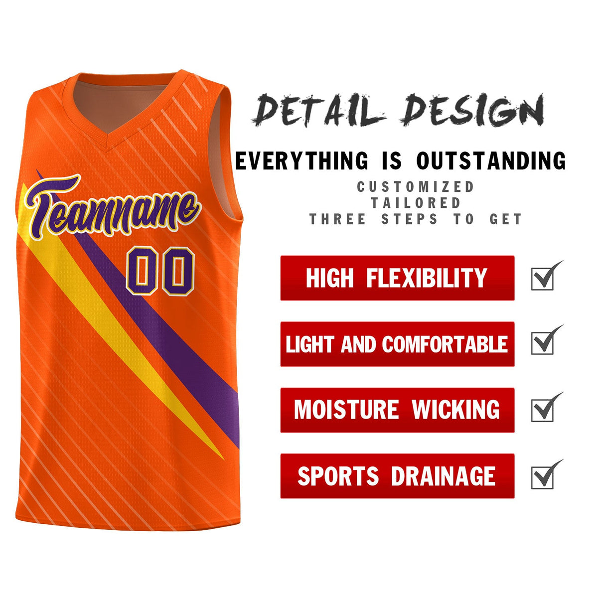 Custom Orange Diagonal Pinstripe Pattern Color Block Sports Uniform Basketball Jersey