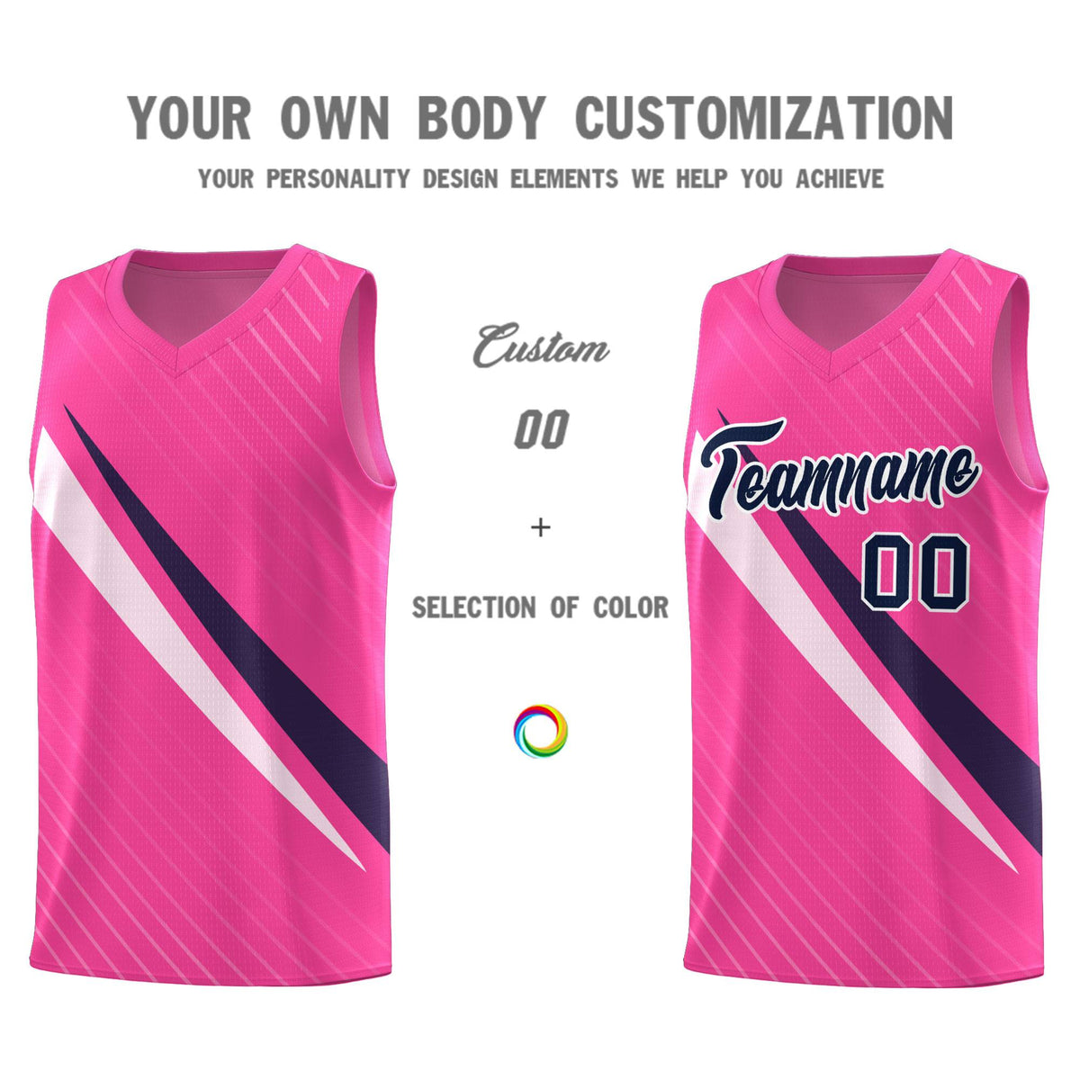 Custom Pink Diagonal Pinstripe Pattern Color Block Sports Uniform Basketball Jersey