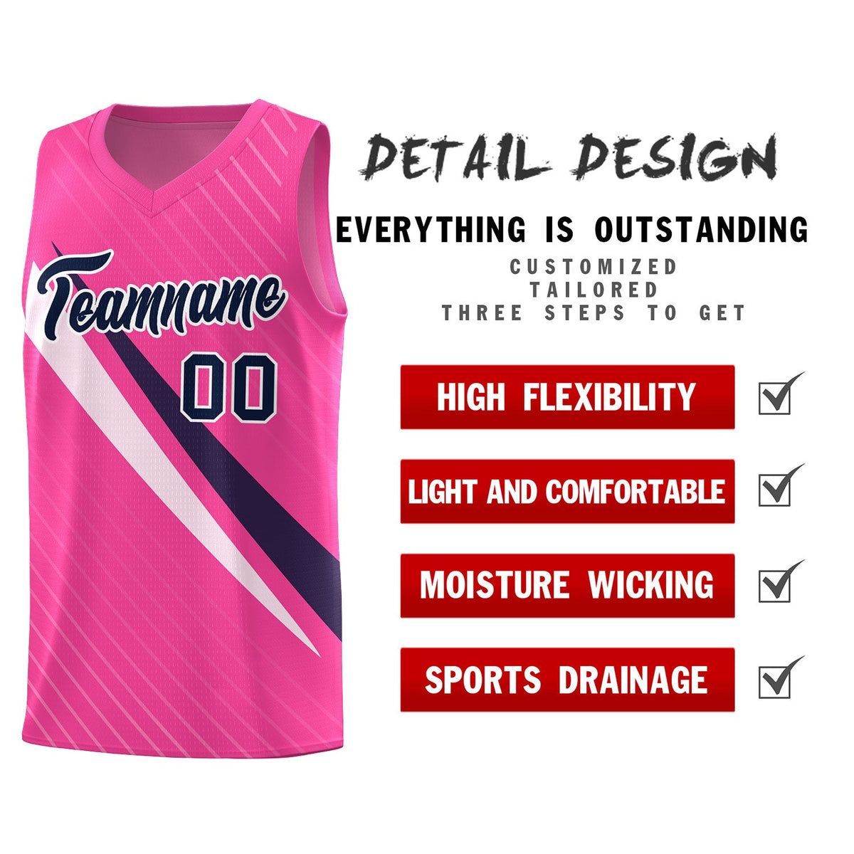Custom Pink Diagonal Pinstripe Pattern Color Block Sports Uniform Basketball Jersey