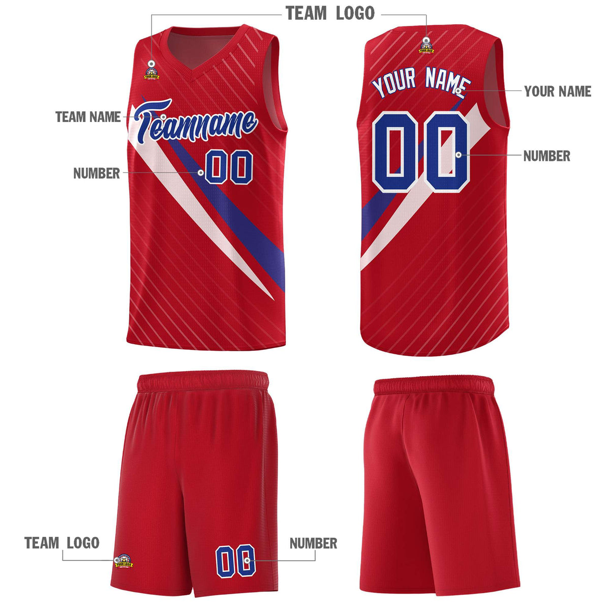 Custom Red Diagonal Pinstripe Pattern Color Block Sports Uniform Basketball Jersey